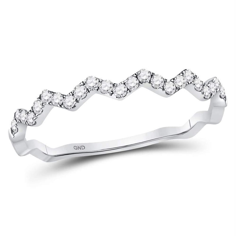 10kt White Gold Women's Diamond Zigzag Stackable Band Ring-Rings And Bands-8.5-JadeMoghul Inc.