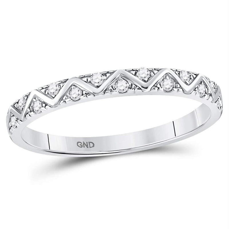 10kt White Gold Women's Diamond Zigzag Stackable Band Ring-Rings And Bands-8-JadeMoghul Inc.