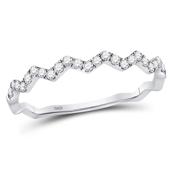 10kt White Gold Women's Diamond Zigzag Stackable Band Ring-Rings And Bands-9-JadeMoghul Inc.