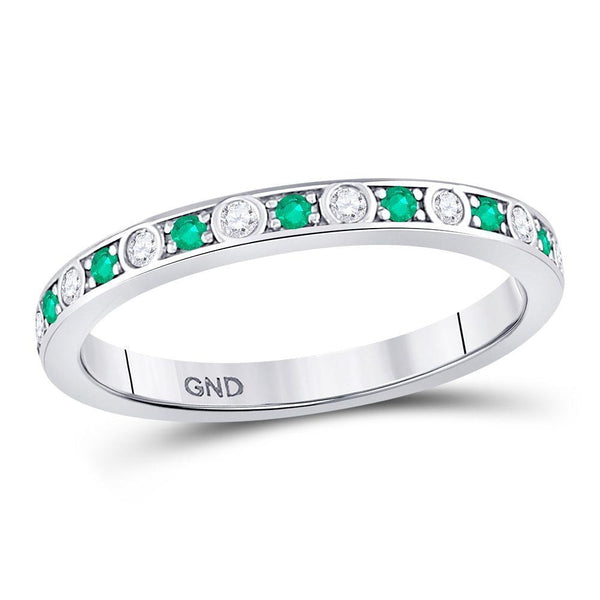 10kt White Gold Women's Emerald Diamond Alternating Stackable Band Ring 1/4 Cttw-Gold & Diamond Rings-JadeMoghul Inc.