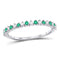 10kt White Gold Women's Emerald Diamond Single Row Stackable Band Ring 1/5 Cttw-Gold & Diamond Rings-JadeMoghul Inc.
