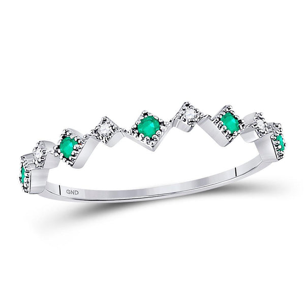10kt White Gold Women's Emerald Diamond Stackable Band Ring 1/5 Cttw-Gold & Diamond Rings-JadeMoghul Inc.