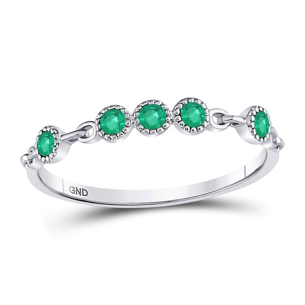 10kt White Gold Women's Emerald Dot Stackable Band Ring 1/20 Cttw-Gold & Diamond Rings-JadeMoghul Inc.