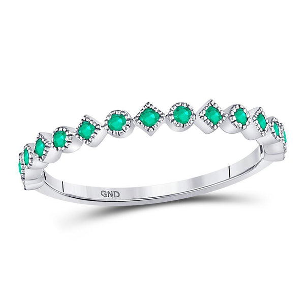 10kt White Gold Women's Emerald Dot Stackable Band Ring 1/5 Cttw-Gold & Diamond Rings-JadeMoghul Inc.