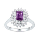 10kt White Gold Women's Emerald Lab-Created Amethyst Solitaire Diamond Cluster Ring 1-1/3 Cttw - FREE Shipping (US/CAN)-Gold & Diamond Fashion Rings-6.5-JadeMoghul Inc.