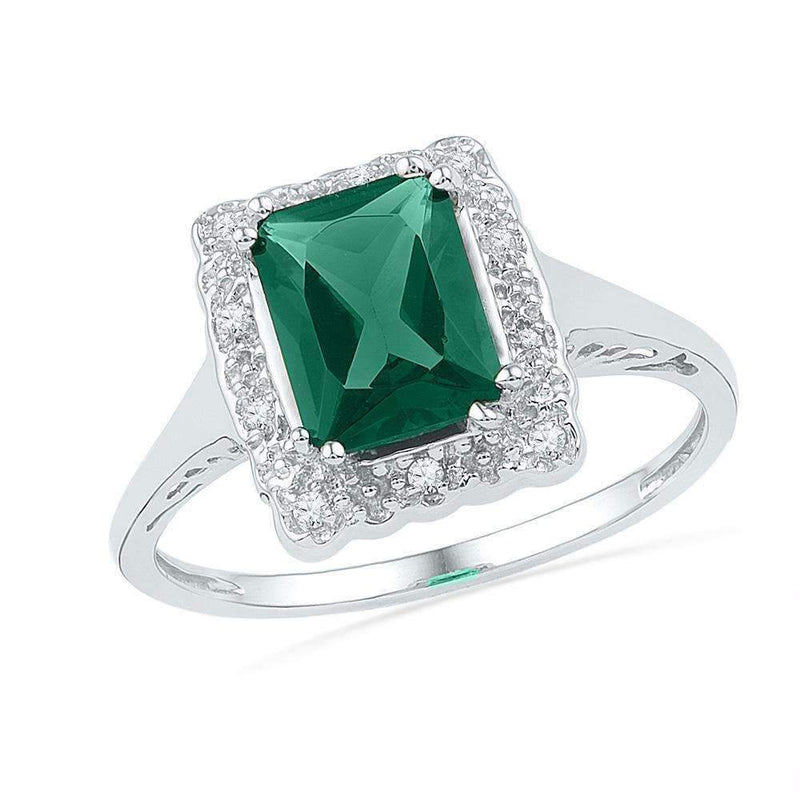 10kt White Gold Women's Emerald Lab-Created Emerald Solitaire Ring 1-4/5 Cttw - FREE Shipping (US/CAN)-Gold & Diamond Fashion Rings-7.5-JadeMoghul Inc.