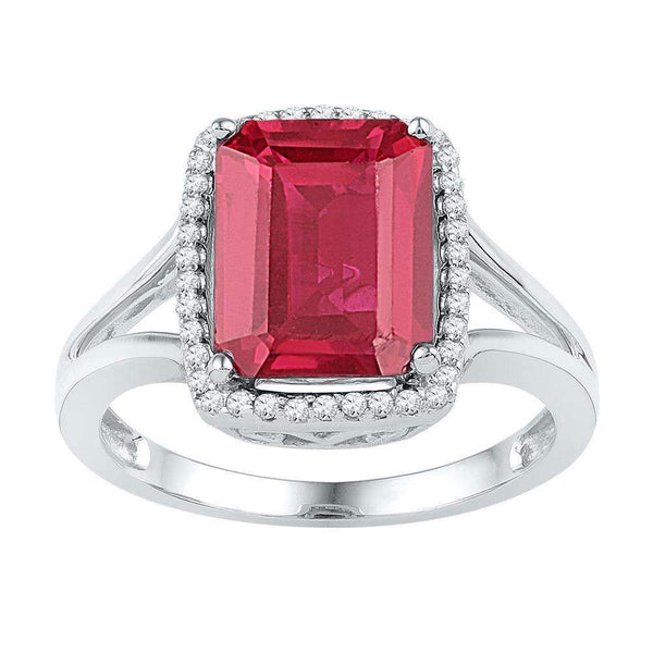 10kt White Gold Women's Emerald Lab-Created Ruby Solitaire Diamond Ring 4-5/8 Cttw - FREE Shipping (US/CAN)-Rings And Bands-5-JadeMoghul Inc.