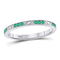 10kt White Gold Women's Emerald Single Row Flourished Stackable Band Ring 1/8 Cttw-Gold & Diamond Rings-JadeMoghul Inc.