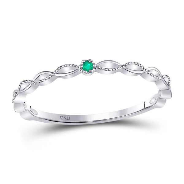 10kt White Gold Women's Emerald Solitaire Milgrain Stackable Band Ring .01 Cttw-Gold & Diamond Rings-JadeMoghul Inc.