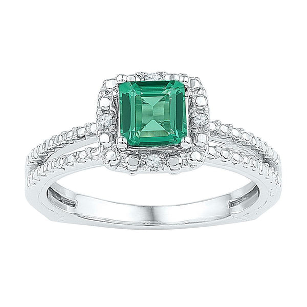 10kt White Gold Women's Emerald Solitaire Stackable Ring-Rings And Bands-9-JadeMoghul Inc.