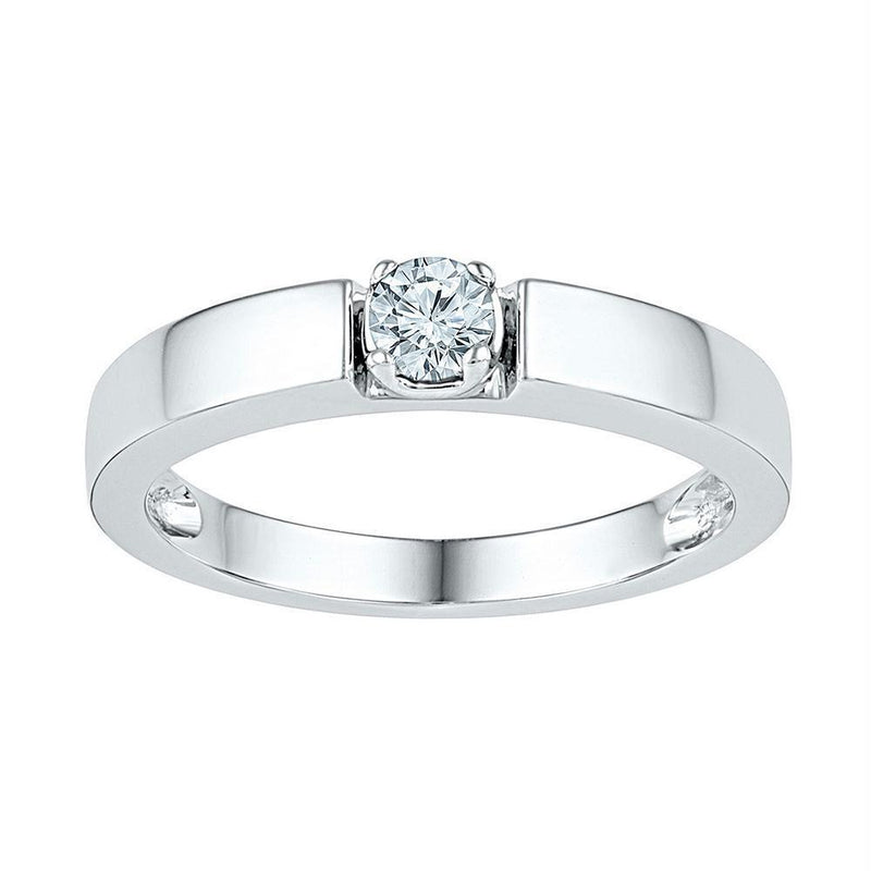 10kt White Gold Women's Emerald Solitaire Stackable Ring-Rings And Bands-JadeMoghul Inc.