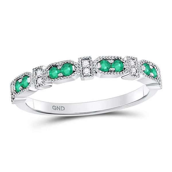10kt White Gold Women's Emerald Solitaire Stackable Ring-Rings And Bands-JadeMoghul Inc.