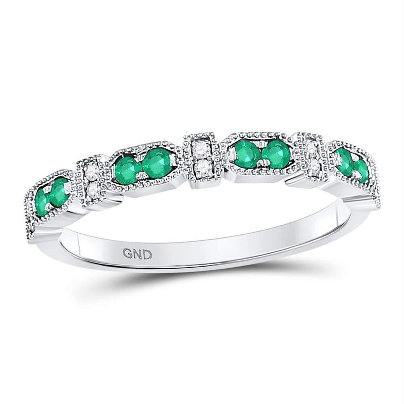 10kt White Gold Women's Emerald Solitaire Stackable Ring-Rings And Bands-JadeMoghul Inc.