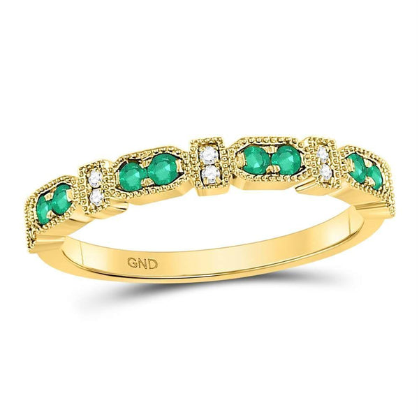 10kt White Gold Women's Emerald Solitaire Stackable Ring-Rings And Bands-JadeMoghul Inc.