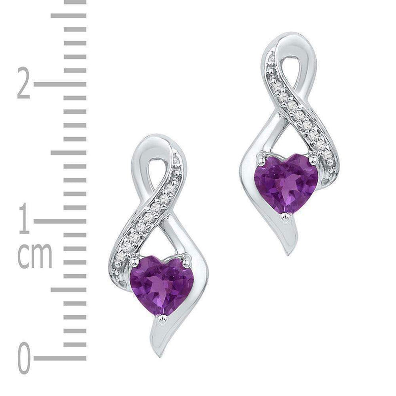 10kt White Gold Women's Heart Lab-Created Amethyst Solitaire Infinity Stud Earrings 1-20 Cttw - FREE Shipping (USA/CAN)-Gold & Diamond Earrings-JadeMoghul Inc.