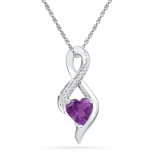 10kt White Gold Women's Lab-Created Amethyst Heart Solitaire Infinity Pendant 1-20 Cttw - FREE Shipping (US/CAN)-Gold & Diamond Pendants & Necklaces-JadeMoghul Inc.