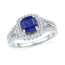 10kt White Gold Women's Lab-Created Blue Sapphire Solitaire Ring 2-1/12 Cttw - FREE Shipping (US/CAN)-Gold & Diamond Fashion Rings-5-JadeMoghul Inc.