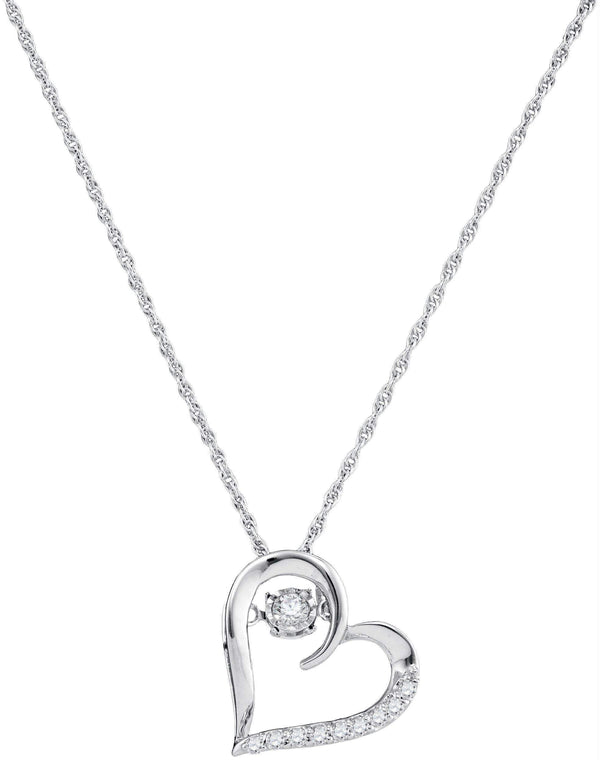 10kt White Gold Women's Moving Twinkle Round Diamond Heart Love Pendant 1-8 Cttw - FREE Shipping (US/CAN)-Gold & Diamond Pendants & Necklaces-JadeMoghul Inc.