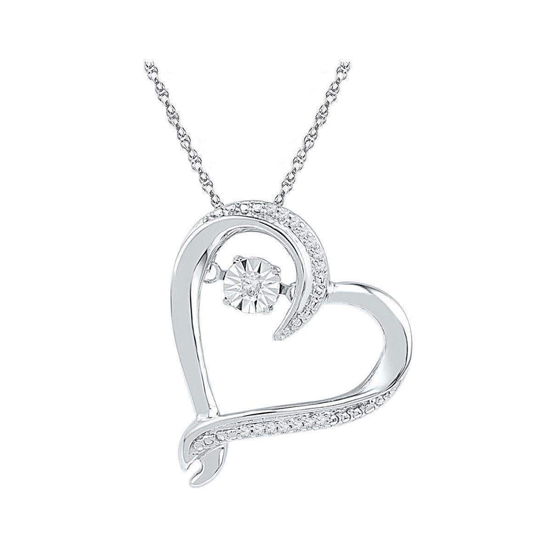 10kt White Gold Women's Moving Twinkle Round Diamond Heart Pendant 1-20 Cttw - FREE Shipping (US/CAN)-Gold & Diamond Pendants & Necklaces-JadeMoghul Inc.