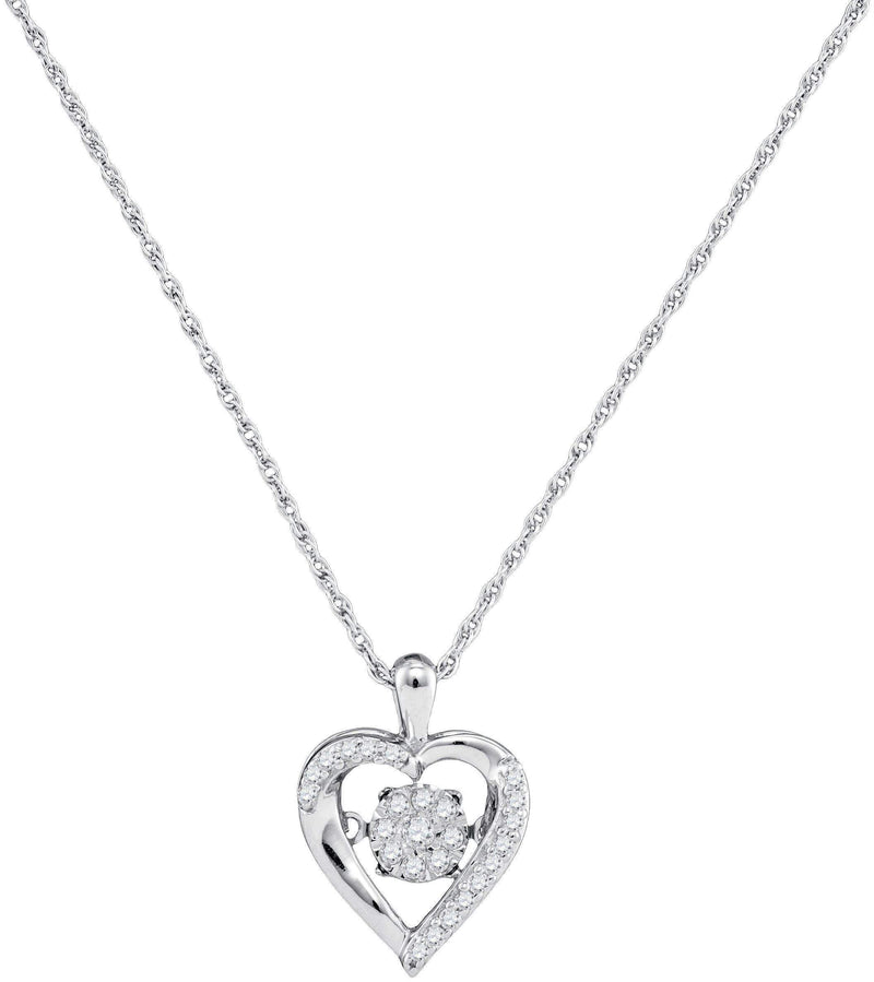 10kt White Gold Women's Moving Twinkle Round Diamond Heart Pendant 1-6 Cttw - FREE Shipping (US/CAN)-Gold & Diamond Pendants & Necklaces-JadeMoghul Inc.