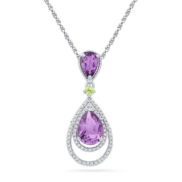 10kt White Gold Women's Oval Lab-Created Amethyst Diamond Teardrop Pendant 1-1-2 Cttw - FREE Shipping (US/CAN)-Gold & Diamond Pendants & Necklaces-JadeMoghul Inc.