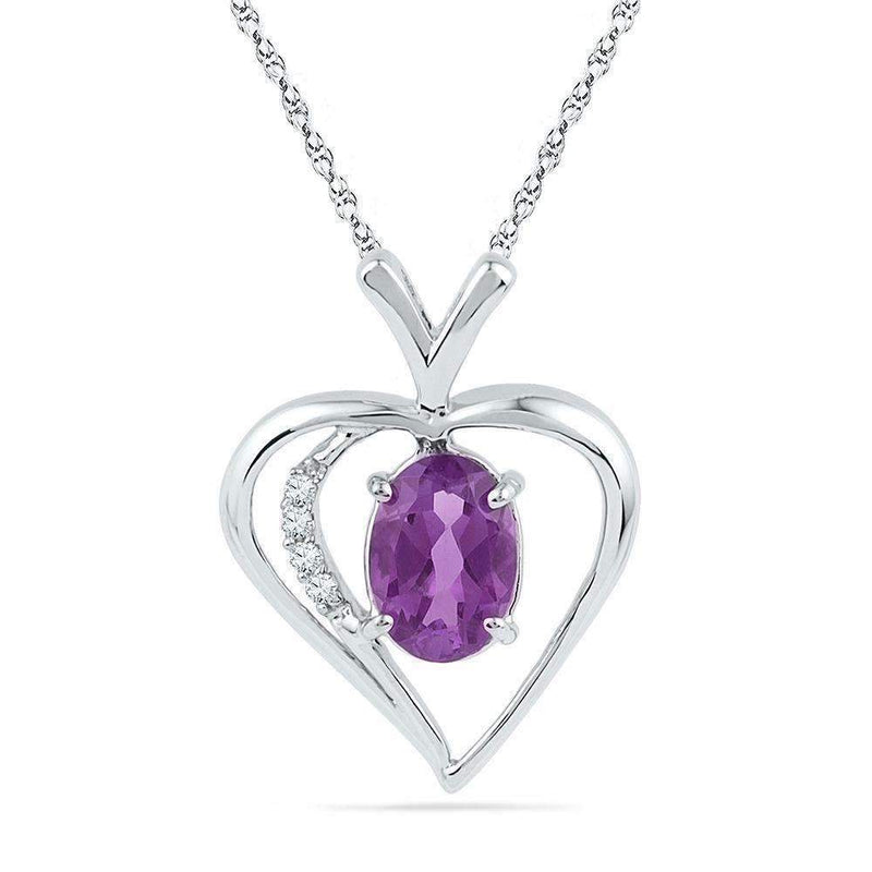 10kt White Gold Women's Oval Lab-Created Amethyst Heart Love Pendant 3-4 Cttw - FREE Shipping (US/CAN)-Gold & Diamond Pendants & Necklaces-JadeMoghul Inc.