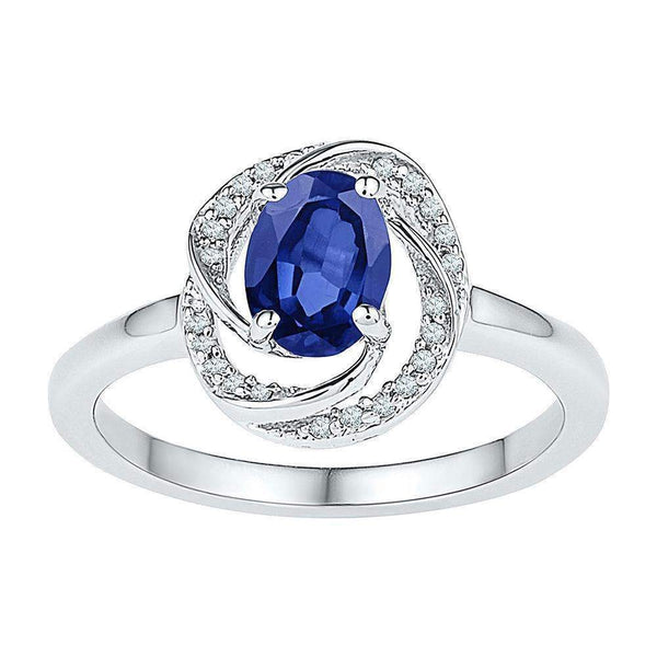 10kt White Gold Women's Oval Lab-Created Blue Sapphire Solitaire Diamond-accent Ring 1/12 Cttw - FREE Shipping (US/CAN)-Rings And Bands-5-JadeMoghul Inc.