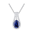 10kt White Gold Women's Oval Lab-Created Blue Sapphire Solitaire Diamond Pendant 1-3-4 Cttw - FREE Shipping (US/CAN)-Gold & Diamond Pendants & Necklaces-JadeMoghul Inc.