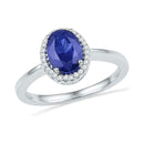 10kt White Gold Women's Oval Lab-Created Blue Sapphire Solitaire Ring 1/12 Cttw - FREE Shipping (US/CAN)-Gold & Diamond Fashion Rings-5-JadeMoghul Inc.