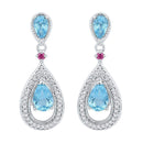 10kt White Gold Women's Oval Lab-Created Blue Topaz Diamond Dangle Earrings 1-5-8 Cttw - FREE Shipping (US/CAN)-Gold & Diamond Earrings-JadeMoghul Inc.