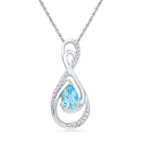 10kt White Gold Women's Oval Lab-Created Blue Topaz Solitaire Diamond Teardrop Pendant 3-4 Cttw - FREE Shipping (US/CAN)-Gold & Diamond Pendants & Necklaces-JadeMoghul Inc.