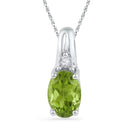 10kt White Gold Women's Oval Lab-Created Green Peridot Solitaire Diamond Pendant 1.00 Cttw - FREE Shipping (US/CAN)-Gold & Diamond Pendants & Necklaces-JadeMoghul Inc.