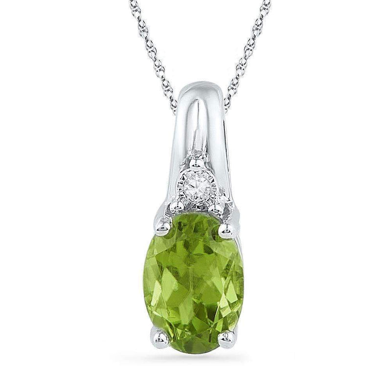 10kt White Gold Women's Oval Lab-Created Green Peridot Solitaire Diamond Pendant 1.00 Cttw - FREE Shipping (US/CAN)-Gold & Diamond Pendants & Necklaces-JadeMoghul Inc.