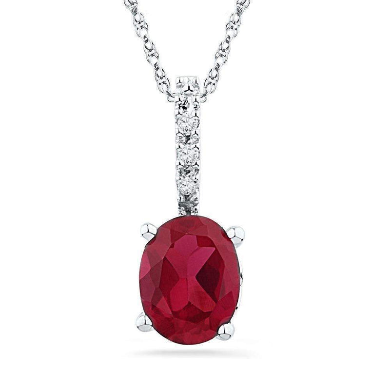 10kt White Gold Women's Oval Lab-Created Ruby Solitaire Diamond Pendant 1.00 Cttw - FREE Shipping (US/CAN)-Gold & Diamond Pendants & Necklaces-JadeMoghul Inc.