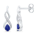 10kt White Gold Women's Pear Lab-Created Blue Sapphire Diamond Stud Earrings 1.00 Cttw - FREE Shipping (US/CAN)-Gold & Diamond Earrings-JadeMoghul Inc.