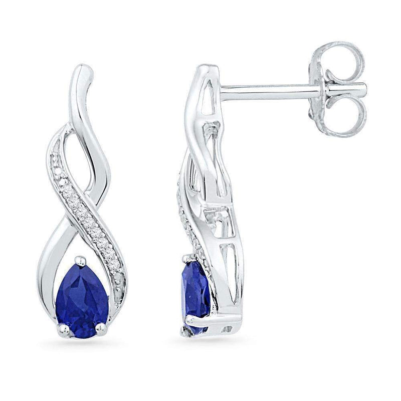 10kt White Gold Women's Pear Lab-Created Blue Sapphire Diamond Stud Earrings 1.00 Cttw - FREE Shipping (US/CAN)-Gold & Diamond Earrings-JadeMoghul Inc.