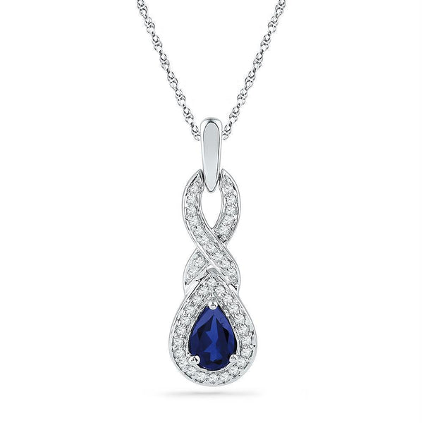 10kt White Gold Womens Pear Lab-Created Blue Sapphire Solitaire Pendant 5-8 Cttw-Gold & Diamond Pendants & Necklaces-JadeMoghul Inc.