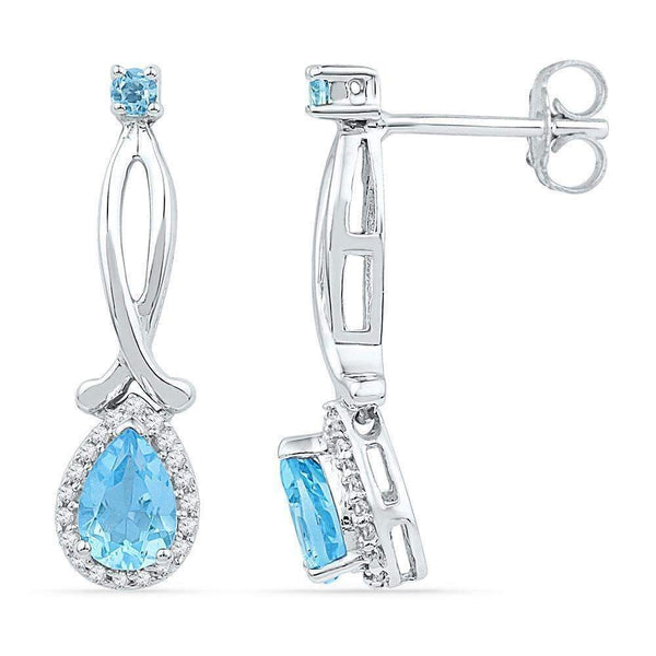 10kt White Gold Women's Pear Lab-Created Blue Topaz Diamond Dangle Earrings 1-1-8 Cttw - FREE Shipping (US/CAN)-Gold & Diamond Earrings-JadeMoghul Inc.