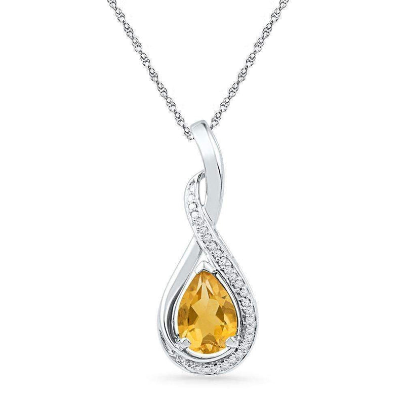 10kt White Gold Women's Pear Lab-Created Citrine Solitaire Diamond Pendant 1-1-20 Cttw - FREE Shipping (US/CAN)-Gold & Diamond Pendants & Necklaces-JadeMoghul Inc.