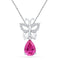 10kt White Gold Women's Pear Lab-Created Pink Sapphire Butterfly Bug Pendant 2-3-4 Cttw - FREE Shipping (US/CAN)-Gold & Diamond Pendants & Necklaces-JadeMoghul Inc.