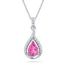 10kt White Gold Women's Pear Lab-Created Pink Sapphire Solitaire Diamond Pendant 1-5-8 Cttw - FREE Shipping (US/CAN)-Gold & Diamond Pendants & Necklaces-JadeMoghul Inc.