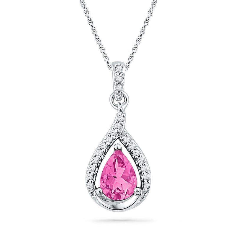 10kt White Gold Women's Pear Lab-Created Pink Sapphire Solitaire Diamond Pendant 1-5-8 Cttw - FREE Shipping (US/CAN)-Gold & Diamond Pendants & Necklaces-JadeMoghul Inc.