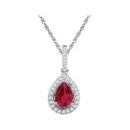 10kt White Gold Women's Pear Lab-Created Ruby Solitaire Diamond Frame Pendant 1-7-8 Cttw - FREE Shipping (US/CAN)-Gold & Diamond Pendants & Necklaces-JadeMoghul Inc.