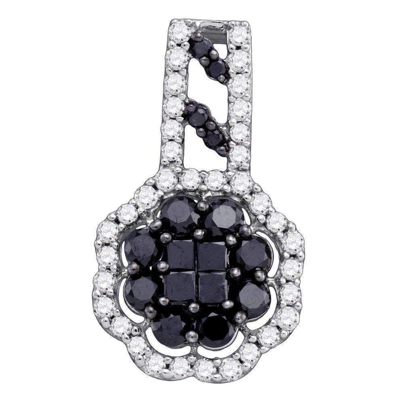 10kt White Gold Women's Princess Black Color Enhanced Diamond Fashion Pendant 1-1-6 Cttw - FREE Shipping (US/CAN)-Gold & Diamond Pendants & Necklaces-JadeMoghul Inc.