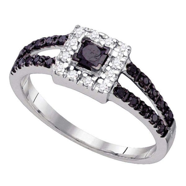 10kt White Gold Women's Princess Black Color Enhanced Diamond Princess Bridal Wedding Engagement Ring 1/2 Cttw - FREE Shipping (US/CAN)-Gold & Diamond Engagement & Anniversary Rings-5-JadeMoghul Inc.