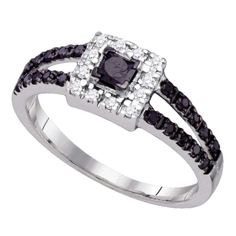 10kt White Gold Women's Princess Black Color Enhanced Diamond Princess Bridal Wedding Engagement Ring 1/2 Cttw - FREE Shipping (US/CAN)-Gold & Diamond Engagement & Anniversary Rings-5-JadeMoghul Inc.