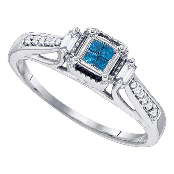 10kt White Gold Women's Princess Blue Color Enhanced Diamond Bridal Wedding Engagement Ring 1/5 Cttw - FREE Shipping (USA/CAN)-Gold & Diamond Engagement & Anniversary Rings-5-JadeMoghul Inc.