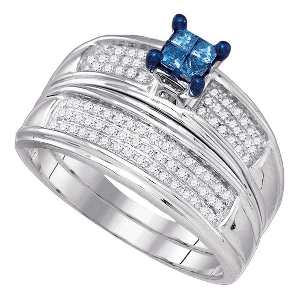 10kt White Gold Women's Princess Blue Color Enhanced Diamond Bridal Wedding Engagement Ring Band Set 3/8 Cttw - FREE Shipping (US/CAN)-Wedding Jewelry-5-JadeMoghul Inc.