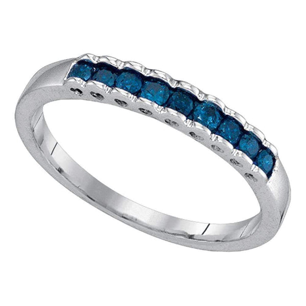 10kt White Gold Women's Princess Blue Color Enhanced Diamond Ribbed Band Ring 1/4 Cttw - FREE Shipping (US/CAN)-Gold & Diamond Bands-5.5-JadeMoghul Inc.