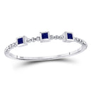 10kt White Gold Women's Princess Blue Sapphire 3-Stone Beaded Stackable Band Ring 1/20 Cttw-Gold & Diamond Rings-JadeMoghul Inc.